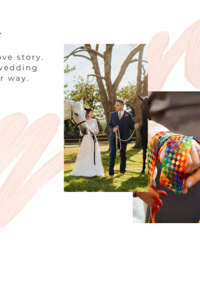 3 small pictures of different weddings are set on top of a pink scribble and the ceremony by design logo, reading Your love story, your wedding, your way